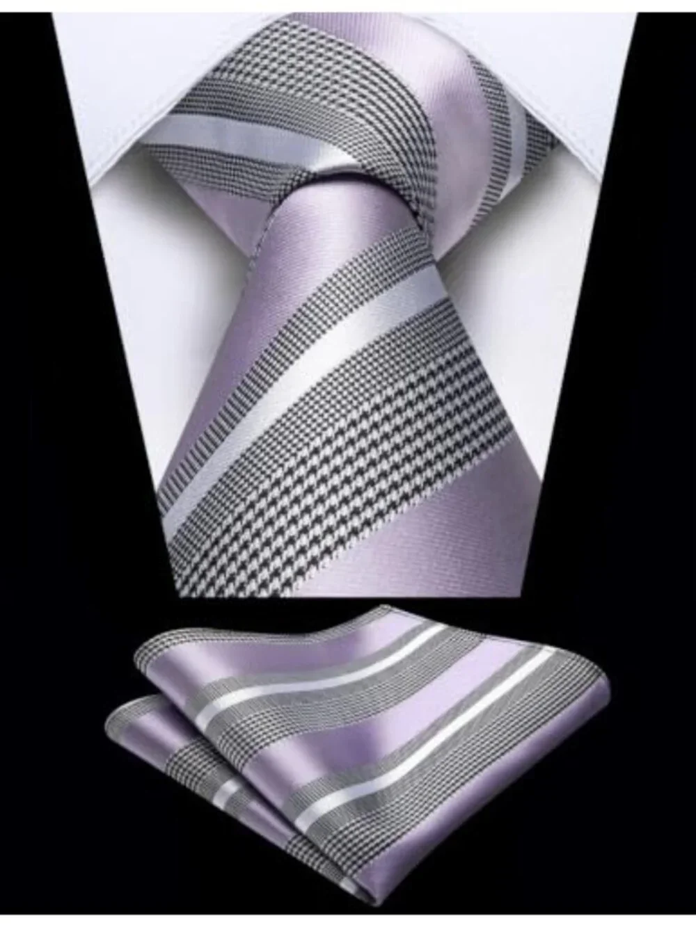 Silk Blend Tie & Pocket Square Set with Gift Box - Navy Stripe for Wedding
